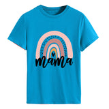 Mama Rainbow Love Letter Round Neck Loose Print Pattern Short Sleeve T-shirt