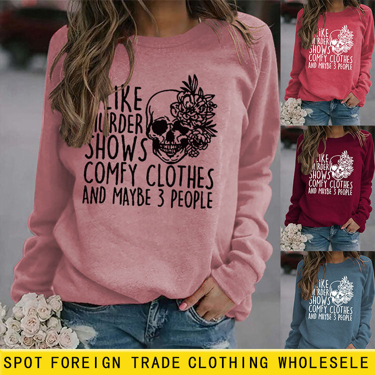 J'aime les spectacles de meurtre col rond hauts sweat-shirt ample imprimé