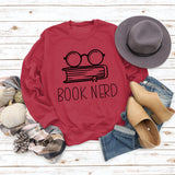 Book Nerd Glasses Book Printed Loose Bottomed Long Sleeve Large Size Sweater