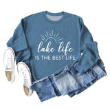 Lake Life Is Letter Loose Damen Großer lässiger Langarmpullover Damen