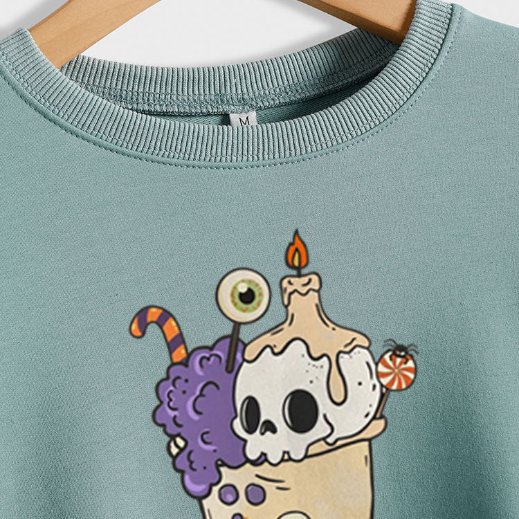 Pull ample à manches longues imprimé citrouille crâne araignée femme