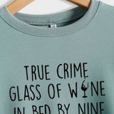 TRUE CRIME GLASS OF WINE Letter Backing Long Sleeve Sweater Girl