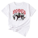 Rodeo Fun Pattern Printed Casual Shirt Round Neck Short SleeveT-Shirt