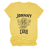 Johnny Cash Letter Short Sleeve Flower Boots Funny Women's T-Shirt