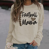 Football Mama Love Leopard Letter Crew Neck Long Sleeve Sweatshirt