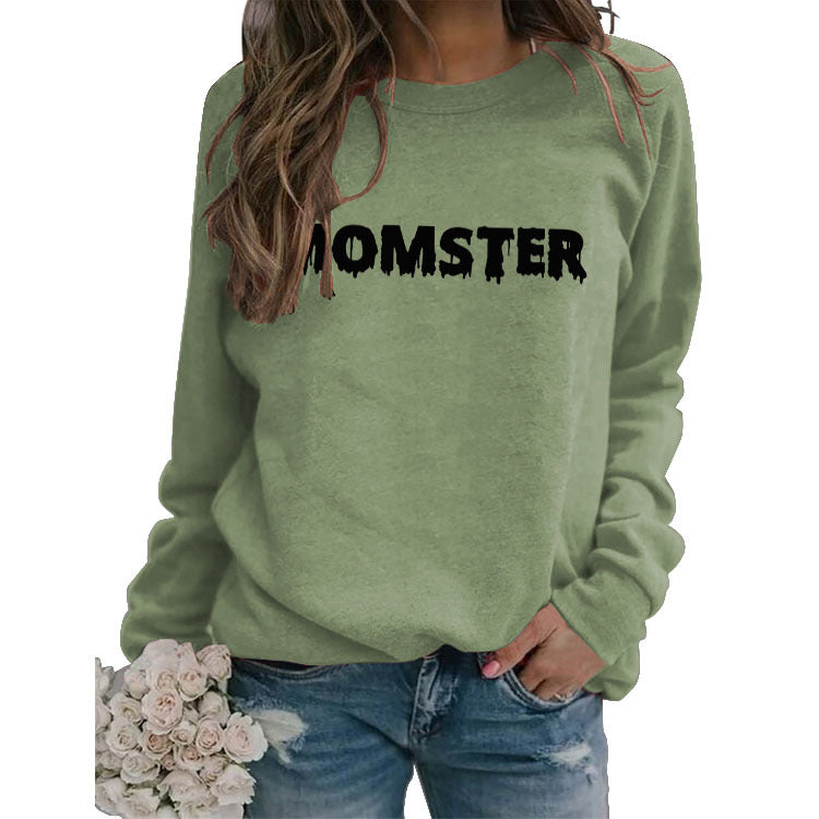 MOMSTER imprimé ample col rond hauts manches longues col rond sweat-shirt
