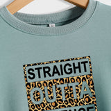 STRAIGHT OUTTA PATIENCE Lettres Imprimé Léopard Col Rond Pull À Manches Longues Femme