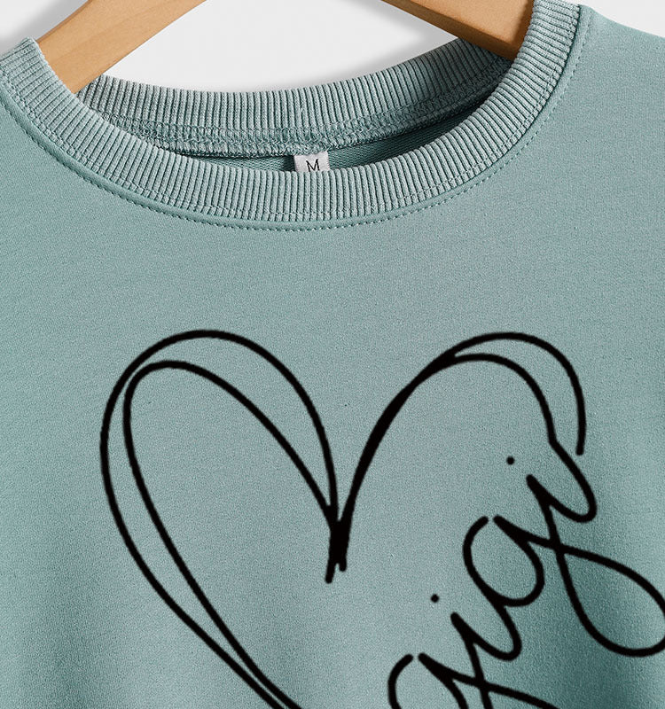 Autumn and Winter Womens Top Letter Gigi Heart Print Long-sleeved Sweatshirt