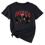 Rodeo Fun Pattern Printed Casual Shirt Round Neck Short SleeveT-Shirt