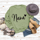 Nana Heart Letter Print Round Neck Long Sleeve Loose Plus Size Sweatshirt