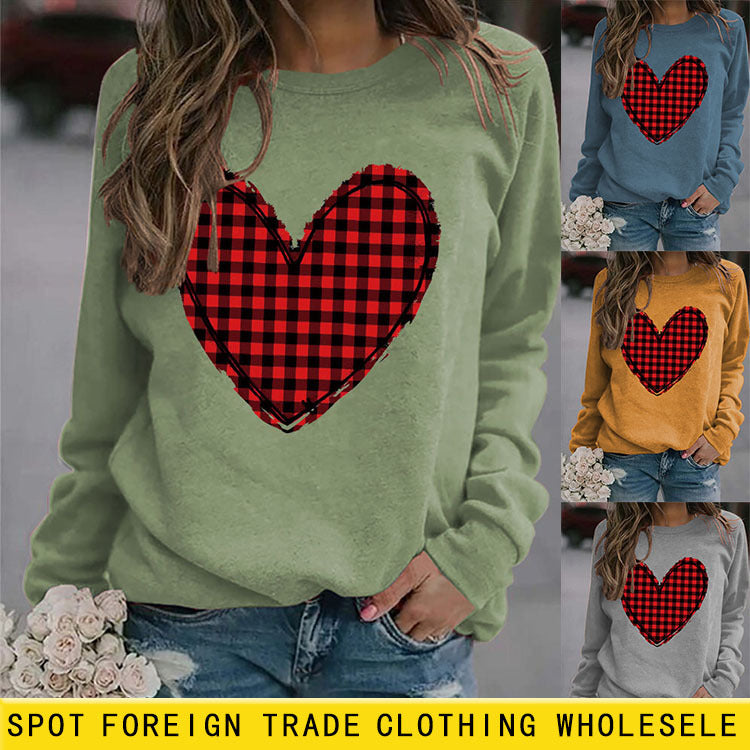 Pull à carreaux imprimé amour pour femme, pour la Saint-Valentin, automne et hiver