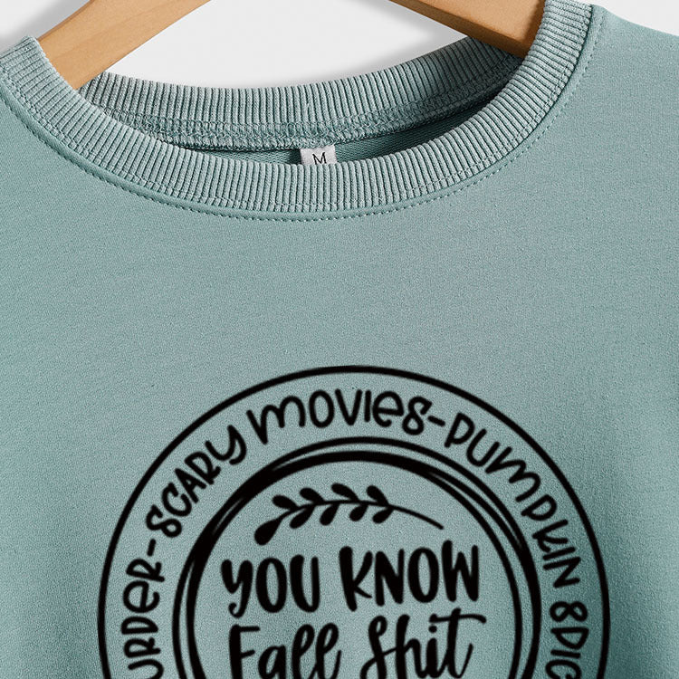 You Know Fall Shit Crew Neck Letter Loose Long Sleeve Plus Size Sweater