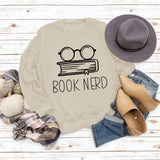 Book Nerd Glasses Book Printed Loose Bottomed Long Sleeve Large Size Sweater