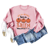 NOT ALL WITCHES LIVE IN SALEM Letter Pumpkin Print Long Sleeve Sweatshirt