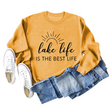 Lake Life Is Letter Loose Damen Großer lässiger Langarmpullover Damen