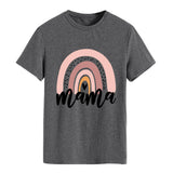 Mama Rainbow Love Letter Round Neck Loose Print Pattern Short Sleeve T-shirt