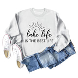 Lake Life Is Letter Loose Damen Großer lässiger Langarmpullover Damen