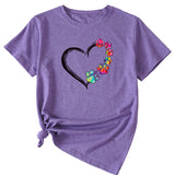 Women's T-shirt Round Neck Short Sleeve with Heart Interesting Pattern Printing