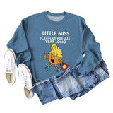 LITTLE MISS ICED COFFEE Herbstlicher Pullover mit grenzüberschreitendem Aufdruck und rundem Kragen