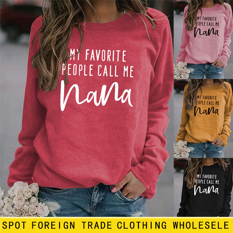 Sweat-shirt imprimé à manches longues pour femmes, lettres MES personnes préférées, col rond, hauts à la mode