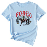 Rodeo Fun Pattern Printed Casual Shirt Round Neck Short SleeveT-Shirt