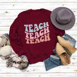 Einfacher Pullover Langarm Teach Teach Print Lockerer Pullover