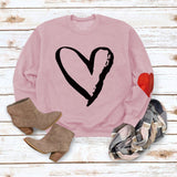 Love Heart Printed Round Neck Long Sleeve Women's Loose Sweater
