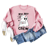 BOO BOO CREW Pullover mit Buchstabendruck, Rundhalsausschnitt, Herbst und Winter, langärmelig, Übergröße, Damen