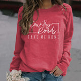 Country Roads Letters Autumn Winter Fashion Long Sleeve Foreign Trade Round Neck Sweater Women