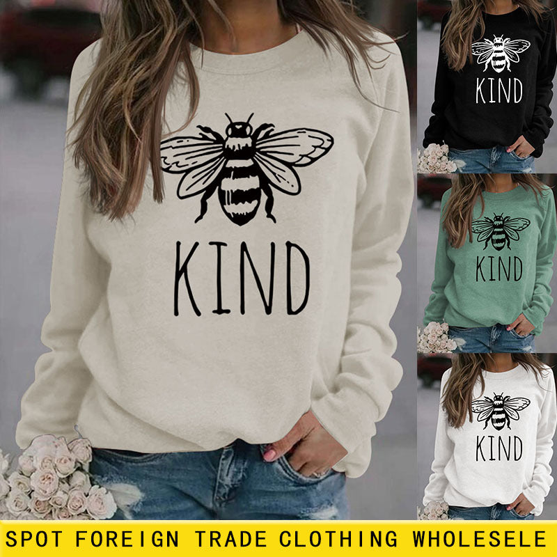 Kind Bee Alphabet impression automne et hiver support ample grand pull à manches longues col rond (femmes)