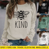 Kind Bee Alphabet-Druck Herbst- und Winterrücken, lockerer, großer Pullover mit langen Ärmeln und Rundhalsausschnitt (Damen)