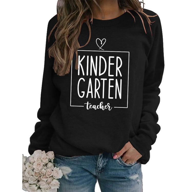 Sweat-shirt ample imprimé KINDER GARTEN, haut à col rond et manches longues