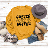 Round Neck Letter COFFEE Tops Women Long-sleeved Printed Loose Sweatshirt