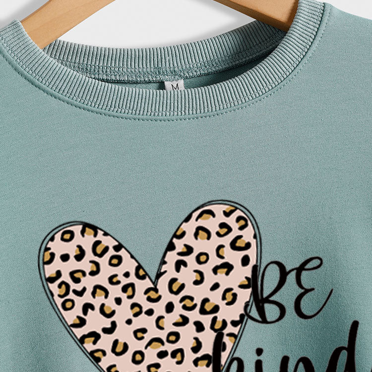 Be Kind – sweat-shirt à manches longues et col ras du cou pour femme, imprimé léopard