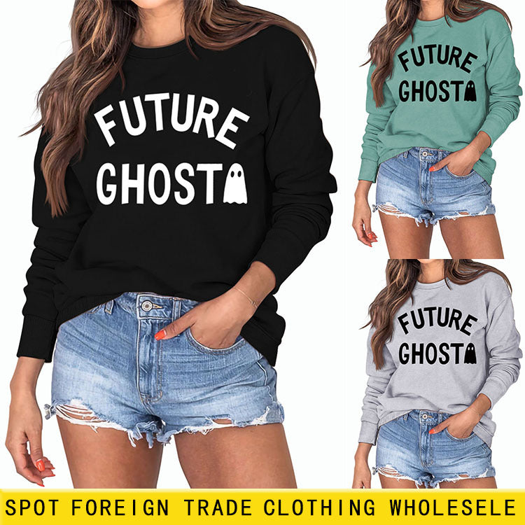SPOT FUTURE GHOST GHOST LETTER Lâche MANCHES LONGUES SWEAT-SHIRT FEMME GRANDE TAILLE