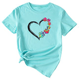 Women's T-shirt Round Neck Short Sleeve with Heart Interesting Pattern Printing