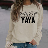 YAYA Sweat-shirt à manches longues et col rond pour femme avec lettres de fleurs et plantes