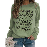 Round Neck Letter Patchwork Long Sleeve I'V GOT A Good Loose Sweatshirt