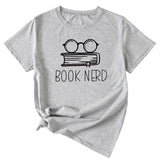 BOOK NERD GLASSES PATTERN FASHION WOMEN'S CASUAL CREWNECK SHORT SLEEVE T-SHIRT