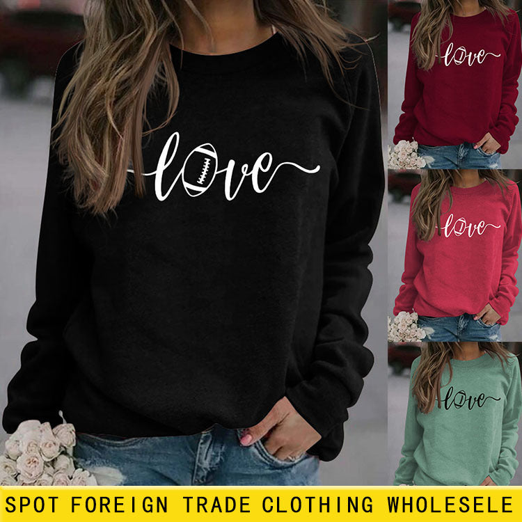 Love Baseball Letter Printing Fashion Autumn and Winter Bottoming Long Sleeve Round Neck Sweater (women)