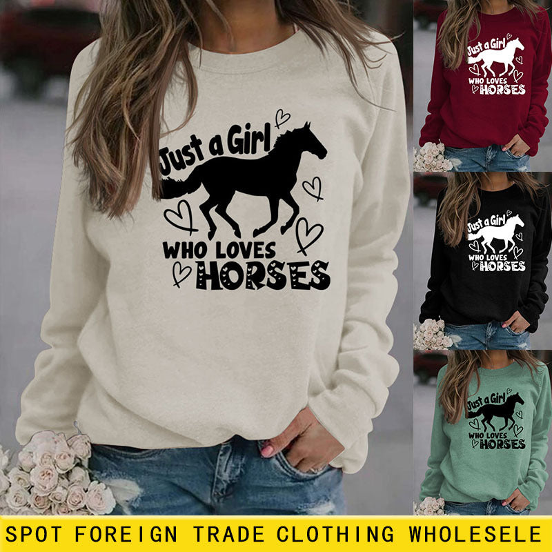 Juste une fille qui aime les chevaux Lettre Love Horse Pull à manches longues