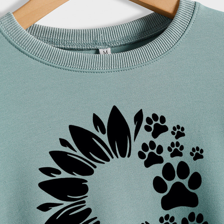 Sweat-shirt décontracté à manches longues pour femmes, hauts tournesol imprimé chien