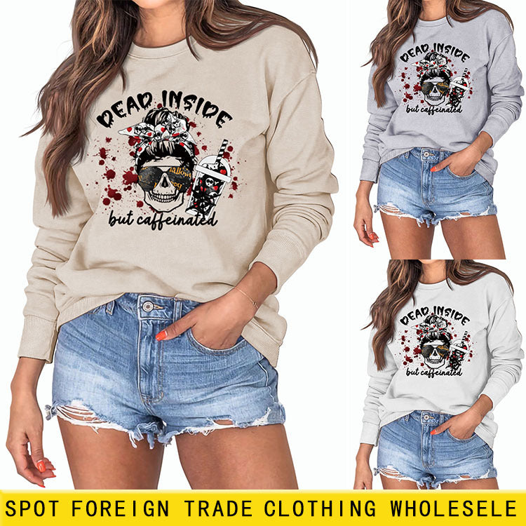 DEAD INSIDE BUT Skull Letter Body surdimensionné à manches longues pour femme