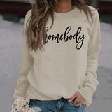 Homebody Letter Loose Autumn and Winter Leisure Long Sleeve Round Neck Large Size Sweater for Women