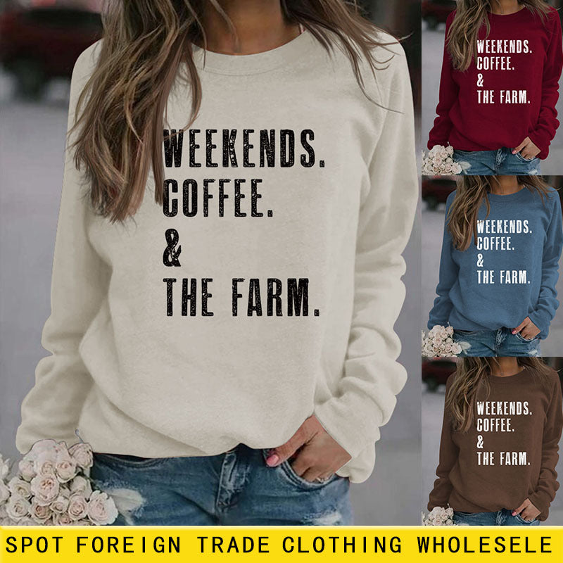 WEEK-END CAFÉ Col Rond Pull Ample à Manches Longues Femme