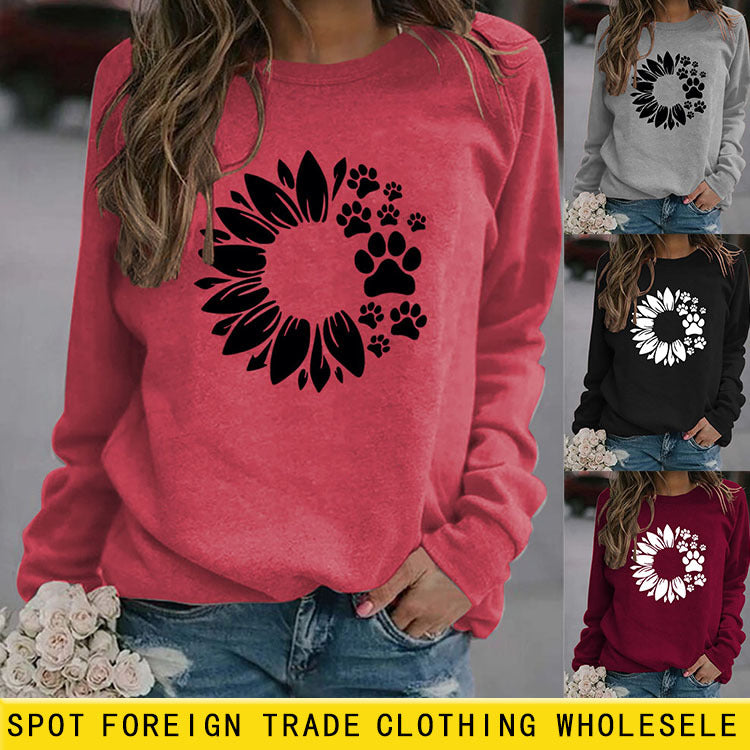 Sweat-shirt décontracté à manches longues pour femmes, hauts tournesol imprimé chien