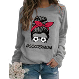 Round Neck Tops Long Sleeve Soccermom Print Loose Sweatshirt