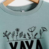 YAYA Sweat-shirt à manches longues et col rond pour femme avec lettres de fleurs et plantes