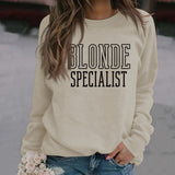 BLONDE SPECIALIST LETTERS LOOSE CREW NECK WOMEN'S LONG SLEEVE OVERSIZE SWEATER