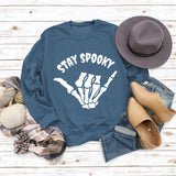 STAY SPOOKY Finger Letter Print Autumn Winter Round Neck Long Sleeve Sweater Girl